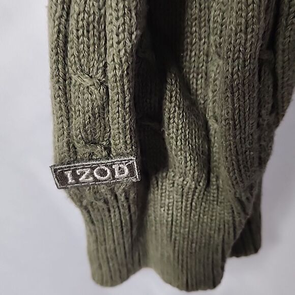 Vintage IZOD 100%Cotton Fisherman Core Cableknit Olive Green Men's Sweater L - Picture 4 of 7
